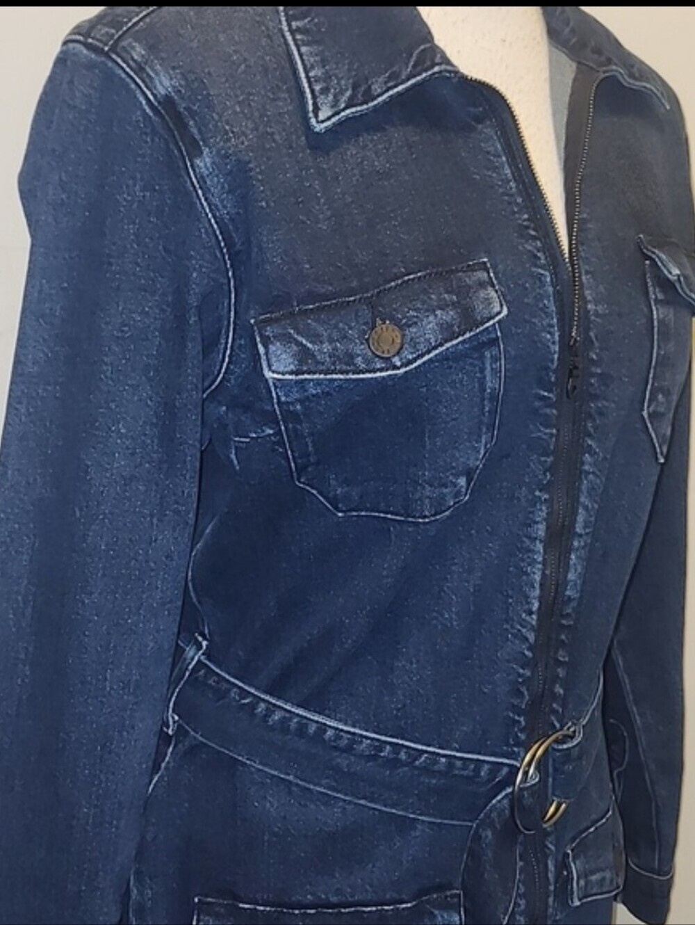 Rails Jefferson Jean Denim Zip Up Mini Dress Long Sleeve Size Large Y2K - Picture 4 of 9